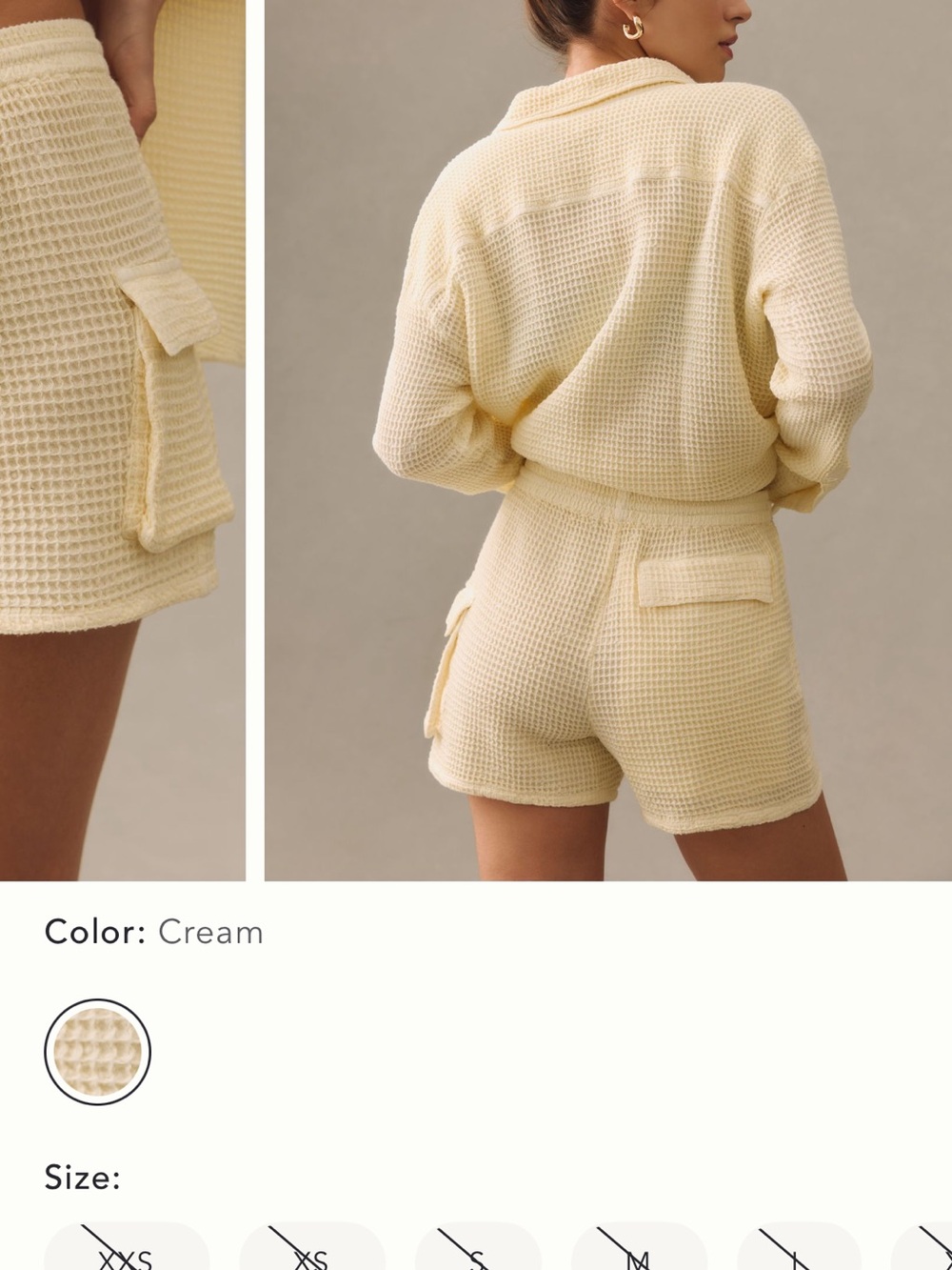 DONNI. Cream Waffle Knit Cargo Shorts - Picture 3 of 5